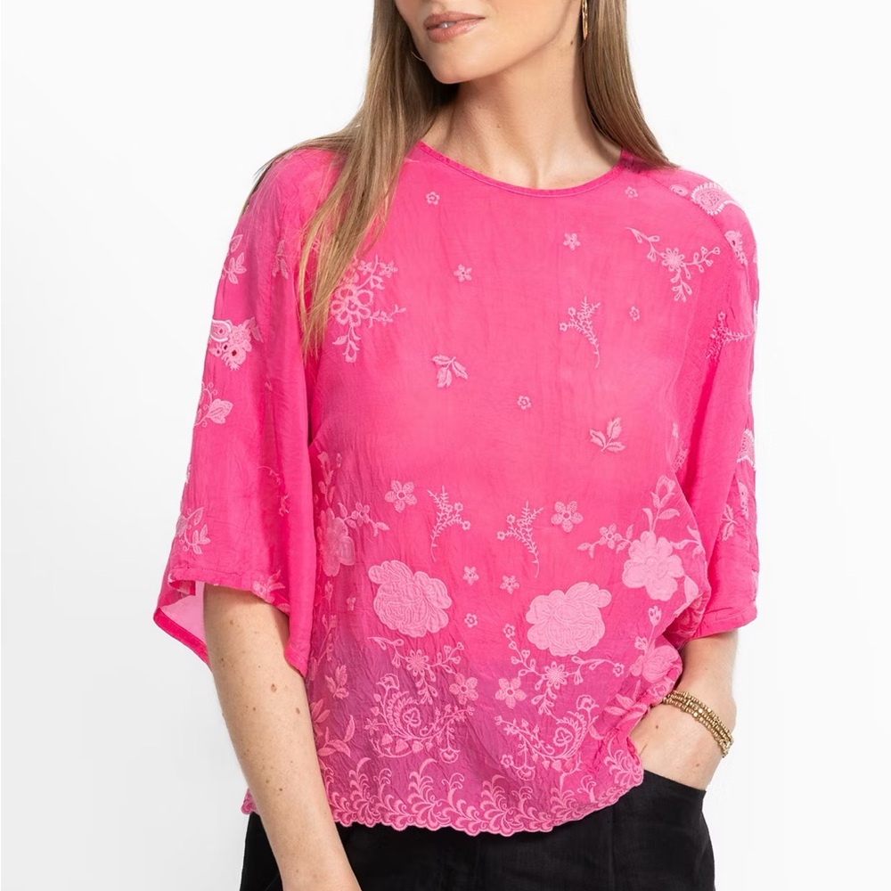 Johnny Was Women’s Pink Floral Embroidered Blouse, S. NWT.